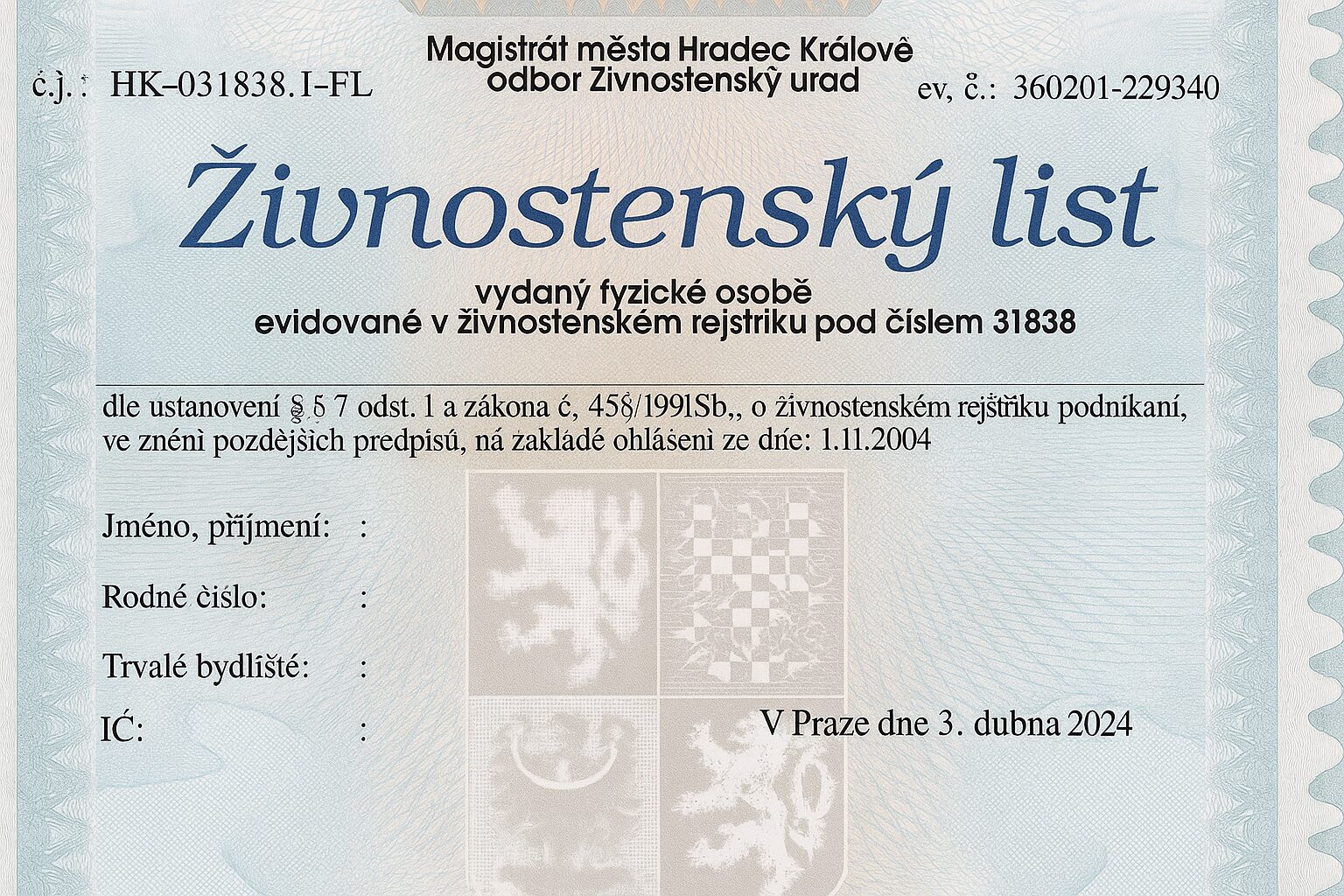 živnostenský list