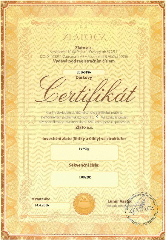 certifikat zlato