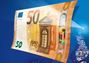 Nová bankovka s nominální hodnotou 50 eur, která bude mít vyspělejší ochranné prvky. Foto: ECB