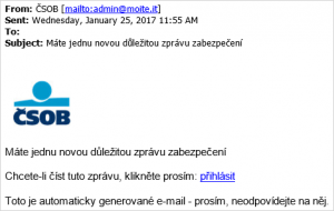Ukázka podvodného e-mailu. Zdroj: www.csob.cz